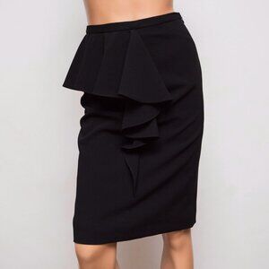 MOSCHINO Asymmetrical Ruffle Detail Pencil Skirt Black High Waist High Rise Work